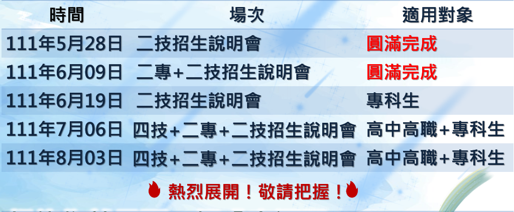 說明會時間表